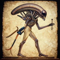 ancient egyptian art of [ xenomorph by giger ] from alien movie