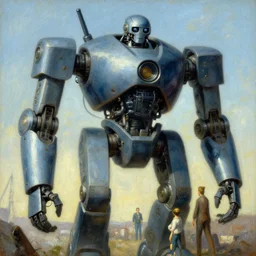 fallout, huge machine robot, cool tint, painting by, gaston bussiere, craig mullins, j. c. leyendecker, edgar degas