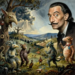 a beautiful landscape with weird creatures by hieronymus bosch and dali