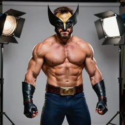 photoshoot of a ripped, hyper muscular john belushi as x - men's wolverine, studio lighting 5 0 mm