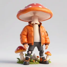 magic mushroom, d. va from overwatch wearing orange puffy bomber jacket, craig mullins style
