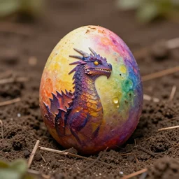 beautiful dragon egg hatching in the dirt, close up photo, 8K, colorful