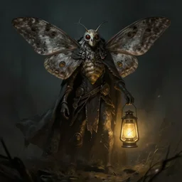 a digital painting of post - apocalyptic moth character wearing a cloak and holding a lantern, dark, character art, epic dramatic fantasy digital art, trending on artstation