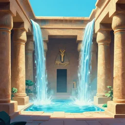 ancient egypts interior with waterfalls, digital art, retrowave