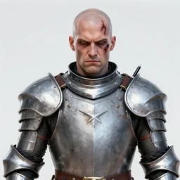 portrait of menacing bald man with burn scars in scale armor, pen and ink, intricate line drawings, by craig mullins, ruan jia, kentaro miura, greg rutkowski, loundraw