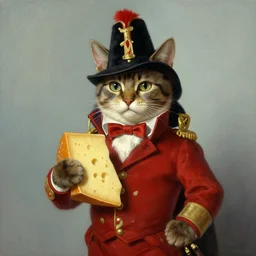 a cat dressed as Napoleon holding cheese by Frederic Remington