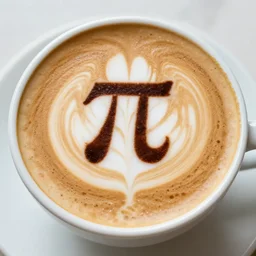 Cup of latte with the symbol of pi, latte art