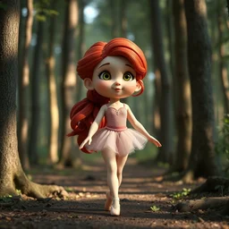 redhead prima ballerina as nendoroid walking in a forest in the croods movie style, anime, disney, pixar, 8 k, hd, dof, kodak film, volumetric lighting, subsurface scattering, photorealistic, octane render, details
