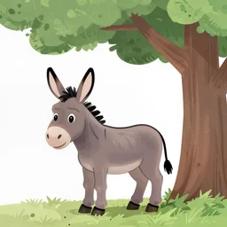 illustration of donkey under a tree, in the style of calvin and hobbes,