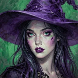 purple and green colors, beautiful painting by jeremy mann, a female witch absurdly beautiful, elegant, ultrafine hyperrealistic detailed face illustration by wlop and artgerm and greg rutkowski, intricate linework, sharp focus, smooth, octopath traveler, final fantasy, unreal engine, dramatic lighting, ethereal, 8 k