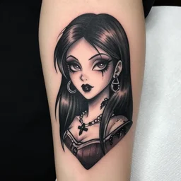 emo goth girl tattoo in the style of Don bluth