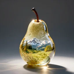 a photo of a pear made of glass, photorealistic
