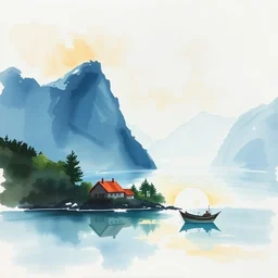 small centered on watercolor paper, paint brush strokes, abstract watercolor painting of torre de lago, cinematic light, national romanticism by hans dahl, by jesper ejsing, by anders zorn, by greg rutkowski, by greg manchess, by tyler edlin