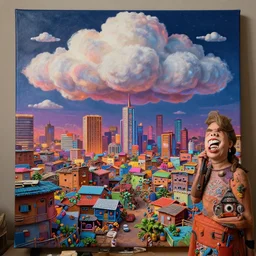 stylish - caricature - environment concept - art of a neon lit ajegunle slum in nigeria, puffy clouds, photographed by vivian maier, unreal engine 3 d vfx render, digital illustration by mike winkelmann, intricate detail, sharp, volumetric light, ray tracing, soft light, colourful, claymation, acrylic on canvas, cinestill, rule of thirds,