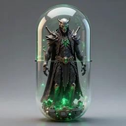photo of an evel god in culture capsule, bio chemical, hyperealistic, detailed photography, divinity, awful, sci - fi, green light