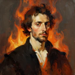 portrait. abstract matte painting of a man on fire. Francisco Goya, ArtStation, CGSociety, Unreal Engine