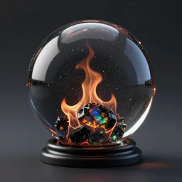 a hyperrealistic photo of a crystal ball filled with Black fire opal liquid. Ray-tracing, caustics everywhere. Octane render 8k