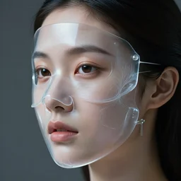 asian - european woman face portrait, wearing glass face mask translucent, ethereal, highly detailed, by andrew chiampo, beeple, artstation, and frederik heyman, extremely detailed woman, stunning volumetric lighting, hyper realism, fantasy, intricate detail,