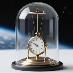 photo of a torsion pendulum clock in its glass dome inside the international space station. highly - detailed, wide angle, award - winning
