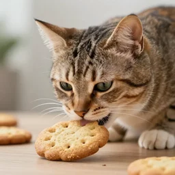 cat eating a cookie, 4k realistic photo