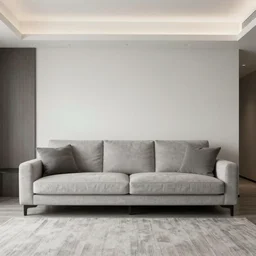 modern living room, bare wall behind couch, professional photo