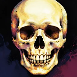 colorful illustration of skull, by kezie demessance and junji ito