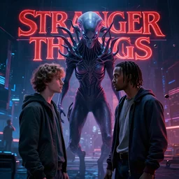 and i'd get him to swap our places,, stranger things, mind flayer, cyberwave, vector graphics, cinematic, photorealistic, artstation, highly detailed, volumetric lighting