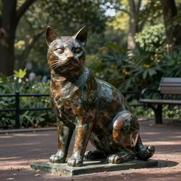 statue of a cat in the middle of central park
