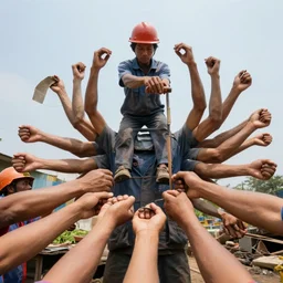 photorealistic, 4 k, wide angle, a worker with many arms and hands