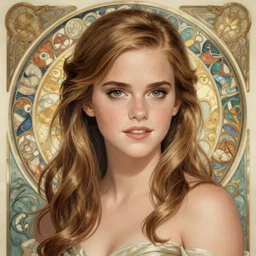Emma Watson as God of Beauty, cute, fantasy, intricate, elegant, highly detailed, digital painting, 4k, HDR, concept art, smooth, sharp focus, illustration, art by alphonse mucha,artgerm, H R Giger