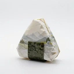 origami-style onigiri, studio product photography, isolated on a pure white background, centered, entire object in frame, sharp focus, soft studio lighting