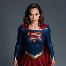 a potrait of Gal Gadot as Supergirl suit with man of steel suit style with no cape on it and full armour by Zack Snyder, 8k photorealistic, cinematic lighting, HD, high details, dramatic, trending on artstation, view from above