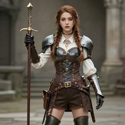 photo of a real-life beautiful steampunk female warrior
