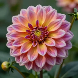 an op art svg rendering of a colorful dahlia.