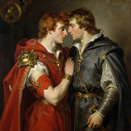 handsome arthur pendragon in love with merlin the mage. highly detailed painting by gaston bussiere, craig mullins, j. c. leyendecker