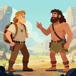 a time traveller explaining the future to neanderthal, digital art, trending on artstation