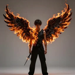 photo of a man with flaming black wing