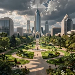 photography of beautiful utopian city park