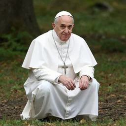 paparazzi photo of the pope squatting in the woods.