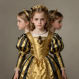 emma watson symmetrical portrait as 1 0 yo renaissance princess, golden and black bee stripes dress, intricate, elegant, highly detailed, digital painting, artstation, concept art, sharp focus, illustration, art by aleksi briclot, rutkowski