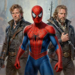 a highly detailed painterly painting of skyrim peter parker, by james gurney, greg rutkowski, by craig mullins, ( ( spiderman