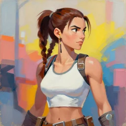 greg manchess portrait painting of a lara croft as overwatch character, medium shot, asymmetrical, profile picture, organic painting, sunny day, matte painting, bold shapes, hard edges, street art, trending on artstation, by huang guangjian and gil elvgren and sachin teng