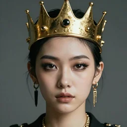 realistic portrait of the cyberpunk punk with golden black crown and pretty eyes, ultra realistic, 8k