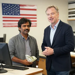 Indian startup founder making a lot of money by selling to US companies, directed by Christopher Nolan