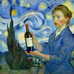 woman is serving with a wine bottle, gogh