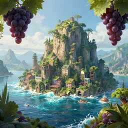 🌊🍇🏘🌿, style artstation, style greg rutkowsk, octane render, unreal engine 6, epic game graphics, fantasy, ciberpunk, conceptual art, ray tracing