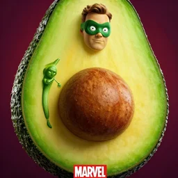 a movie poster of an avocado superhero by marvel, amazing detail, cinematic, marvel logo