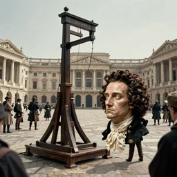 hyper detailed movie still of robespierre headless next to the guillotine, on a great neoclassical square, cinestill 8 0 0 t 3 5 mm, high quality, heavy grain, high detail, cinematic composition, dramatic light, anamorphic, ultra wide lens, hyperrealistic, by josef sudek