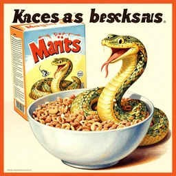 an advertisement for a cereal meant to be eaten by snakes circa 1 9 5 0 s, art,