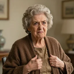 of happy and angry wise lady